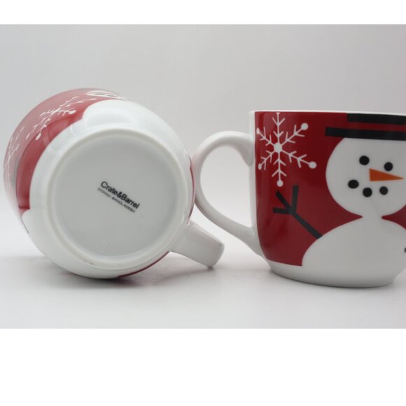 Crate and Barrel Snowman Black Top Hat Red White Mugs Set of 2 12 Ounce - Picture 6 of 6